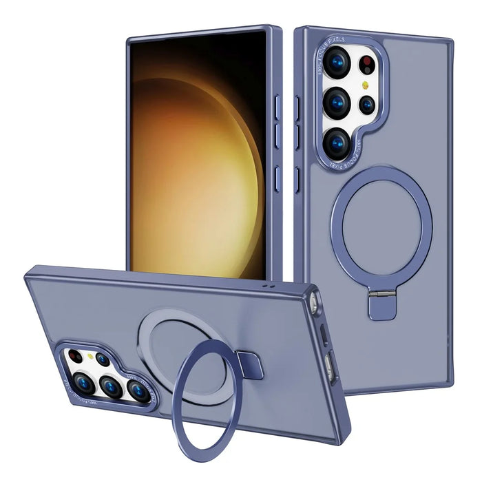 For Samsung Galaxy S24 Ultra Kickstand Magnetic Case Shockproof TPU+PC Phone Case - Blue - 1