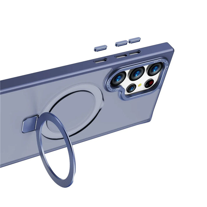 For Samsung Galaxy S24 Ultra Kickstand Magnetic Case Shockproof TPU+PC Phone Case - Blue - 3