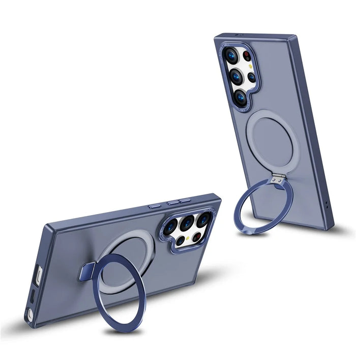 For Samsung Galaxy S24 Ultra Kickstand Magnetic Case Shockproof TPU+PC Phone Case - Blue - 4