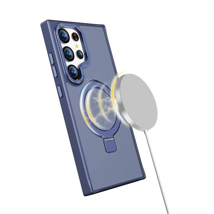 For Samsung Galaxy S24 Ultra Kickstand Magnetic Case Shockproof TPU+PC Phone Case - Blue - 6