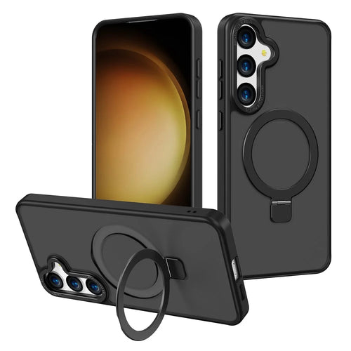For Samsung Galaxy S24+ Case Anti-Drop TPU+PC Kickstand Phone Cover Magnetic Case - Black - 1