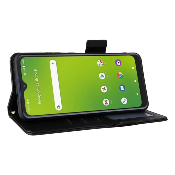 For Cricket Magic 5G / AT&T Propel 5G Leather Case Litchi Texture Wallet Phone Cover with Strap - Black - 3