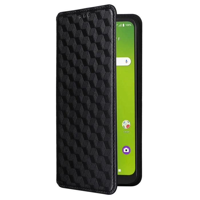 For Cricket Magic 5G / AT&T Propel 5G Leather Case Stand Magnetic Closure Phone Cover - Black - 5