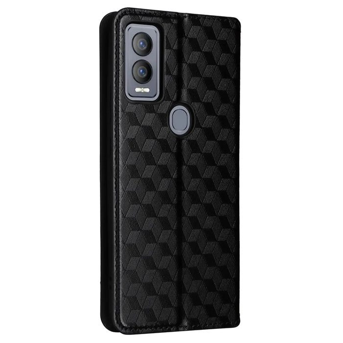 For Cricket Magic 5G / AT&T Propel 5G Leather Case Stand Magnetic Closure Phone Cover - Black - 6