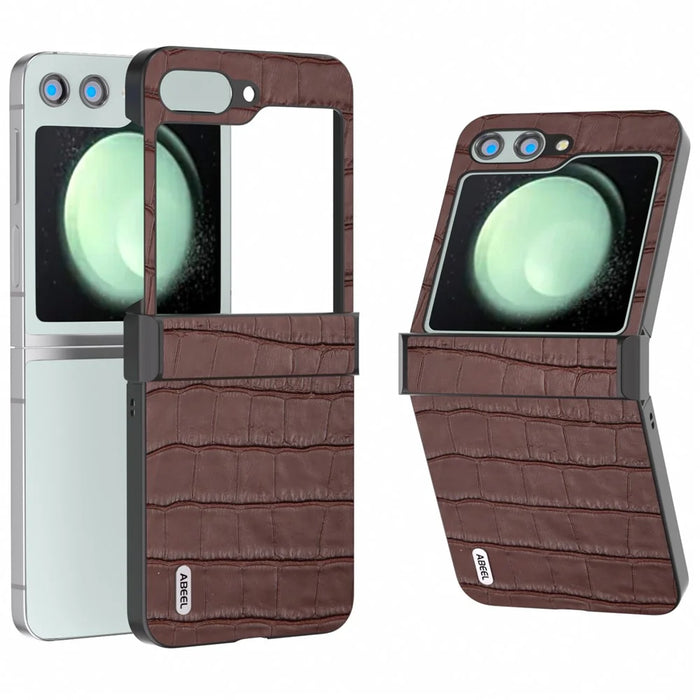 ABEEL For Samsung Galaxy Z Flip5 5G Hinge Protection Cover Crocodile Texture Phone Case - Coffee - 1