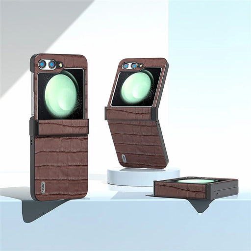 ABEEL For Samsung Galaxy Z Flip5 5G Hinge Protection Cover Crocodile Texture Phone Case - Coffee - 2
