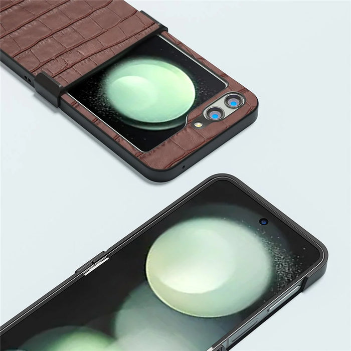 ABEEL For Samsung Galaxy Z Flip5 5G Hinge Protection Cover Crocodile Texture Phone Case - Coffee - 3