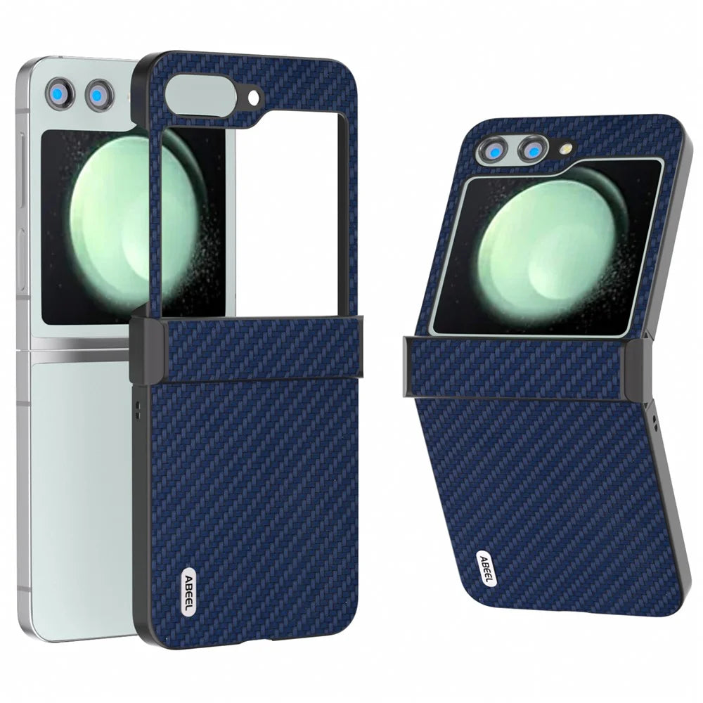 ABEEL For Samsung Galaxy Z Flip5 5G Phone Case Hinge Protection Carbon Fiber Texture Cover - Blue - 1