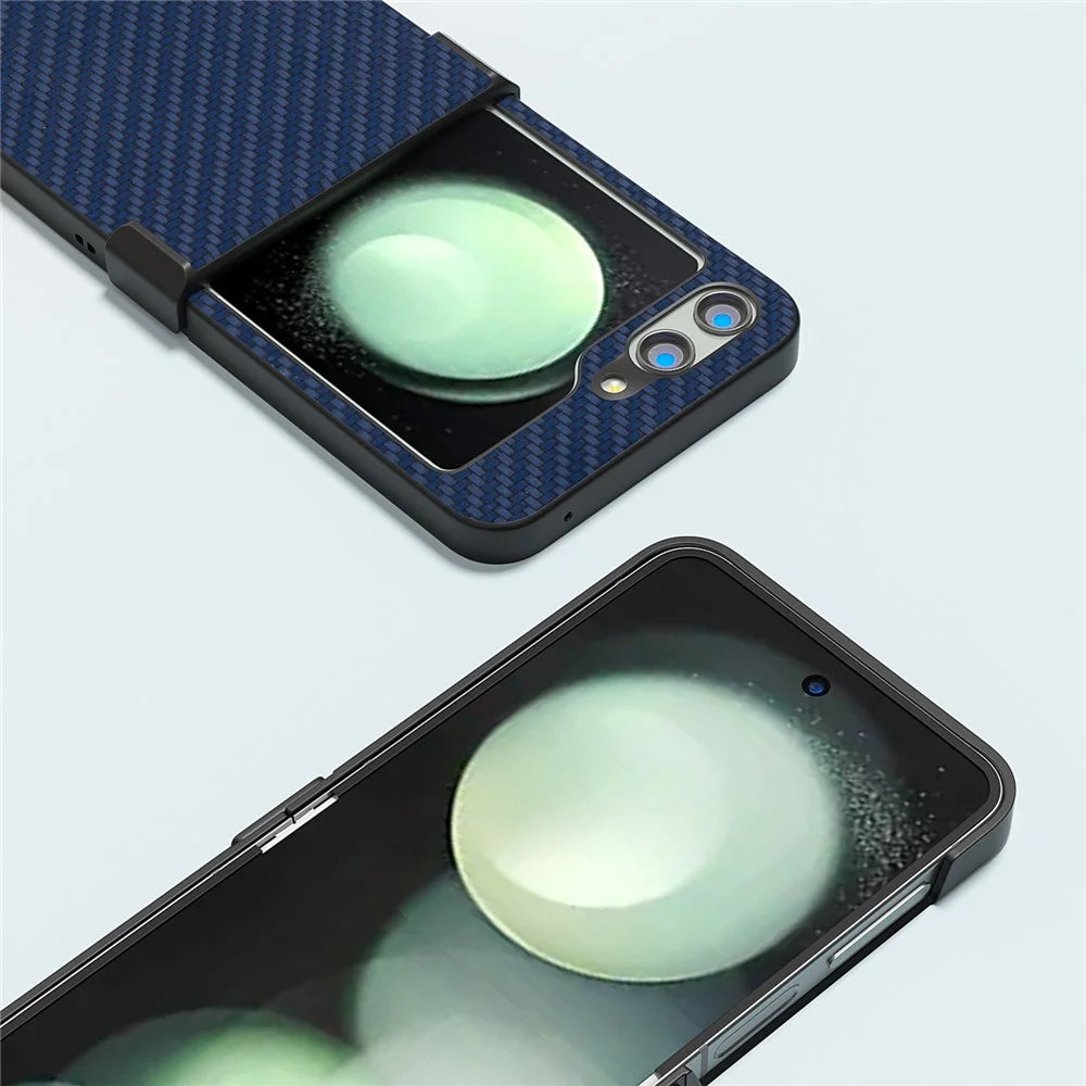 ABEEL For Samsung Galaxy Z Flip5 5G Phone Case Hinge Protection Carbon Fiber Texture Cover - Blue - 3