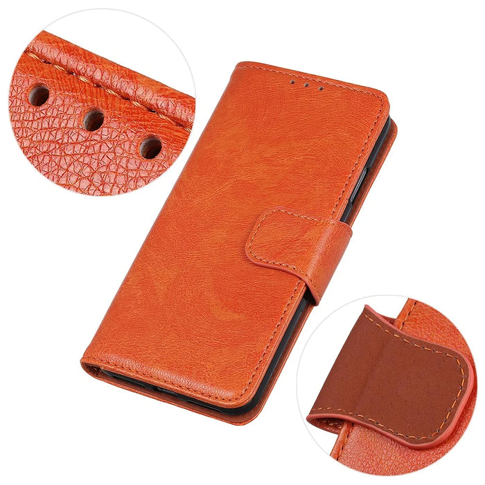 For Samsung Galaxy A35 5G Magnetic Phone Case Nappa Texture Split Leather Shell - Orange - 4