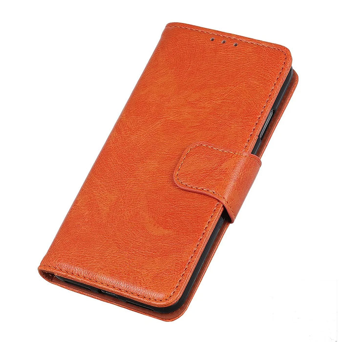 For Samsung Galaxy A35 5G Magnetic Phone Case Nappa Texture Split Leather Shell - Orange - 5