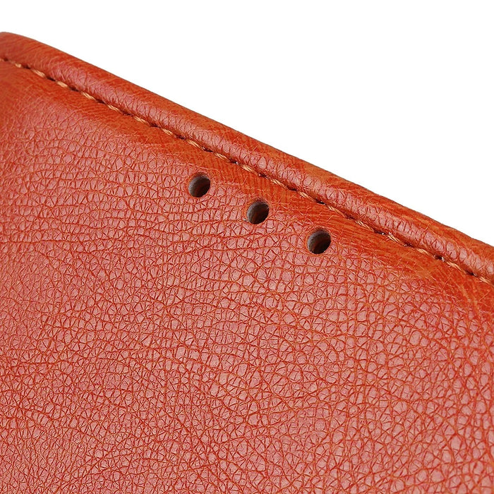 For Samsung Galaxy A35 5G Magnetic Phone Case Nappa Texture Split Leather Shell - Orange - 6