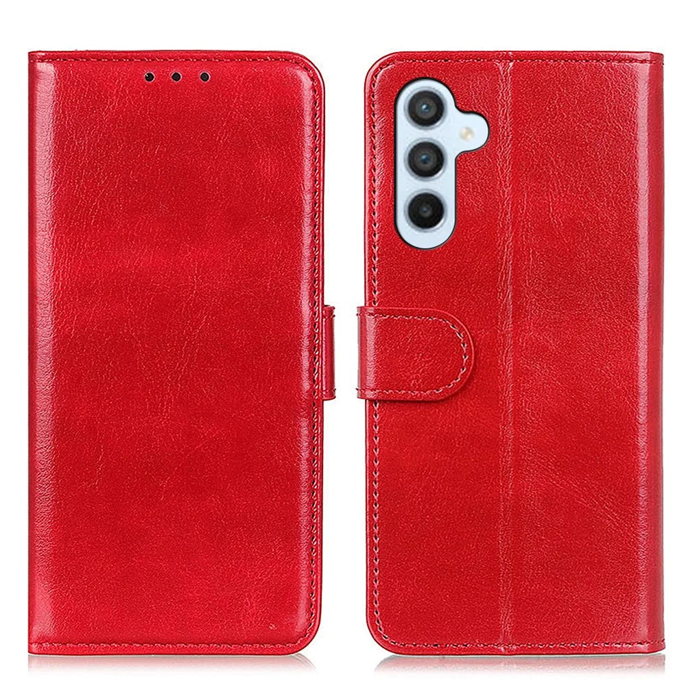 For Samsung Galaxy A35 5G Case Crazy Horse Texture Leather Stand Cover - Red - 1
