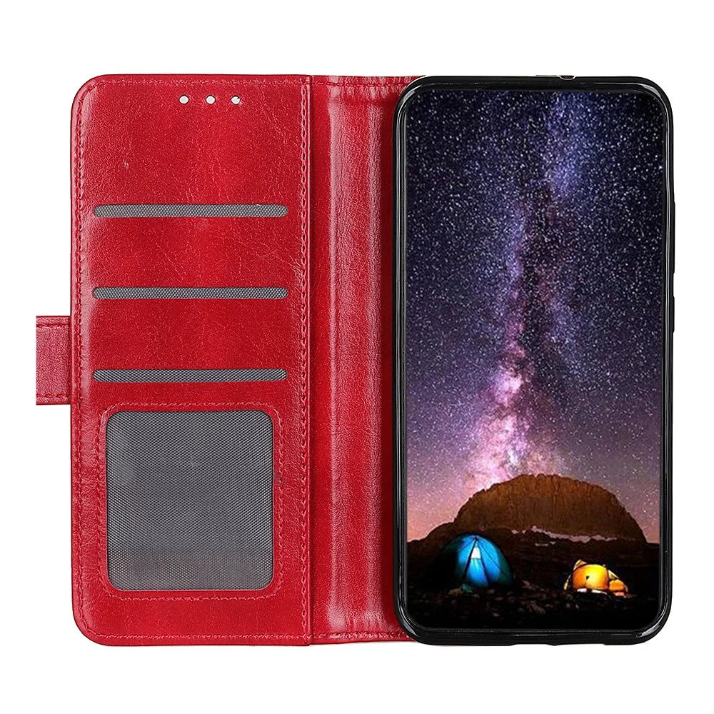 For Samsung Galaxy A35 5G Case Crazy Horse Texture Leather Stand Cover - Red - 2