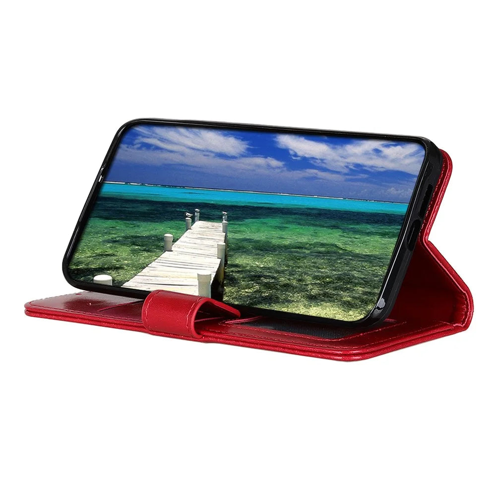 For Samsung Galaxy A35 5G Case Crazy Horse Texture Leather Stand Cover - Red - 3