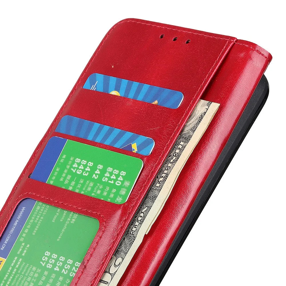 For Samsung Galaxy A35 5G Case Crazy Horse Texture Leather Stand Cover - Red - 4