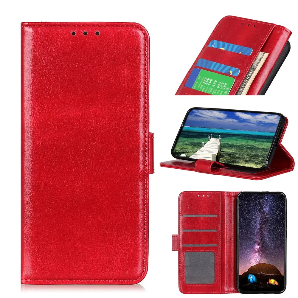 For Samsung Galaxy A35 5G Case Crazy Horse Texture Leather Stand Cover - Red - 5