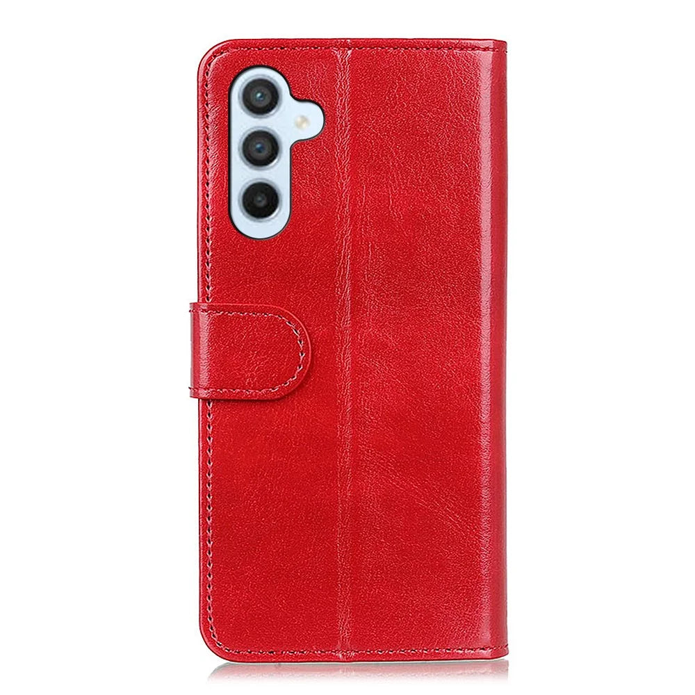 For Samsung Galaxy A35 5G Case Crazy Horse Texture Leather Stand Cover - Red - 7