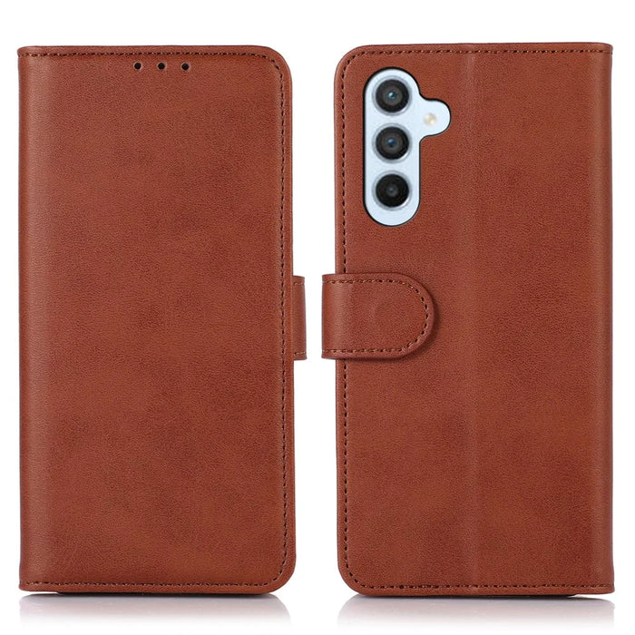 For Samsung Galaxy A35 5G Cell Phone Case Cowhide Texture Shockproof Stand Cover - Brown - 1