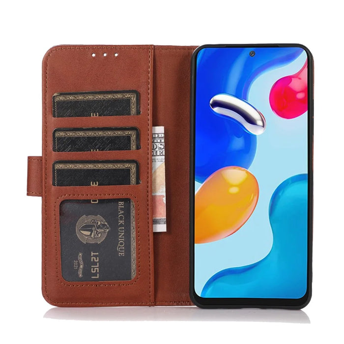 For Samsung Galaxy A35 5G Cell Phone Case Cowhide Texture Shockproof Stand Cover - Brown - 2