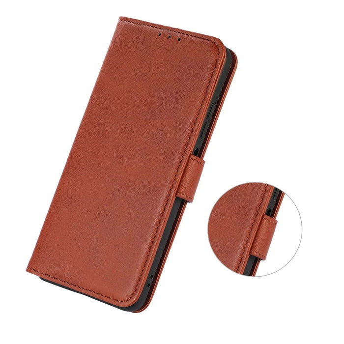 For Samsung Galaxy A35 5G Cell Phone Case Cowhide Texture Shockproof Stand Cover - Brown - 4