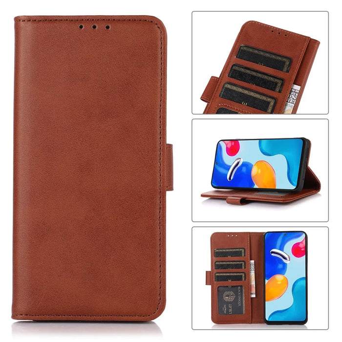 For Samsung Galaxy A35 5G Cell Phone Case Cowhide Texture Shockproof Stand Cover - Brown - 6