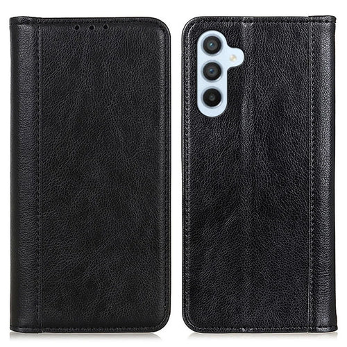 For Samsung Galaxy A35 5G Magnetic Case Shockproof Split Leather Phone Stand Cover - Black - 1