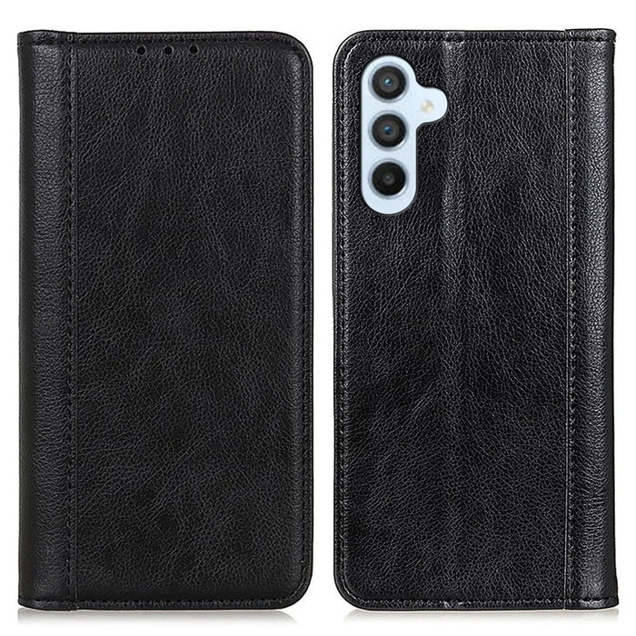 For Samsung Galaxy A35 5G Magnetic Case Shockproof Split Leather Phone Stand Cover - Black - 1