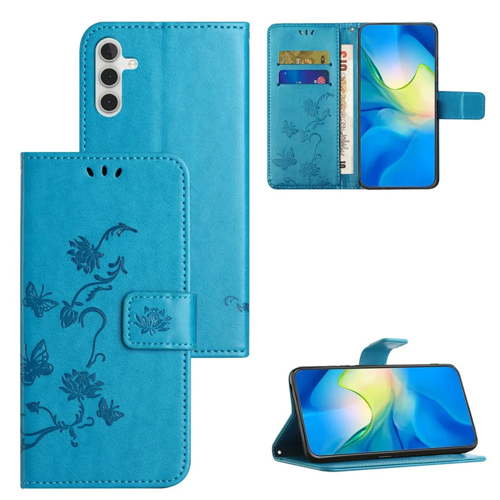 For Samsung Galaxy A35 5G Case Imprinted PU Leather Wallet Stand Cell Phone Cover - Blue - 4