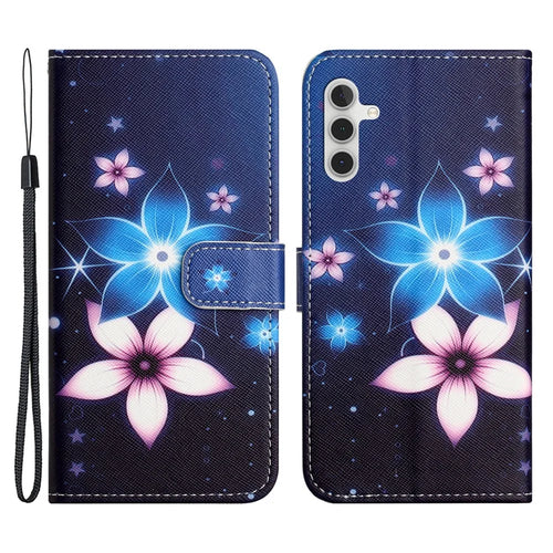 For Samsung Galaxy A35 5G Phone Case 3D Pattern PU Leather Wallet Flip Cover - Blue Flower - 1
