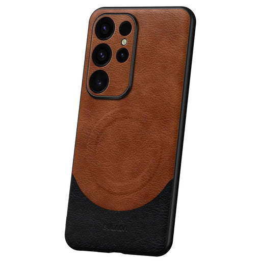 SULADA Magnetic Series for Samsung Galaxy S24 Ultra Case Leather Coating Protective Cover Magnetic Case  - Brown - 1