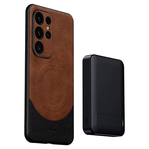SULADA Magnetic Series for Samsung Galaxy S24 Ultra Case Leather Coating Protective Cover Magnetic Case  - Brown - 2