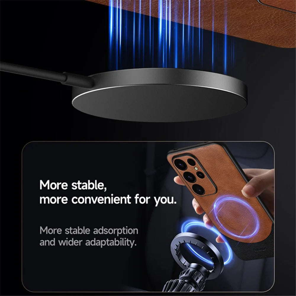 SULADA Magnetic Series for Samsung Galaxy S24 Ultra Case Leather Coating Protective Cover Magnetic Case  - Brown - 5