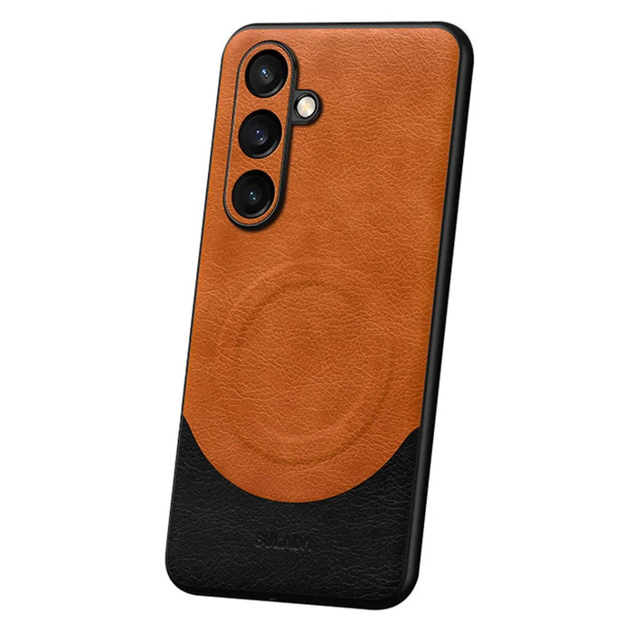 SULADA Magnetic Series for Samsung Galaxy S24+ Case Leather Coated Phone Back Shell Magnetic Case  - Orange - 1