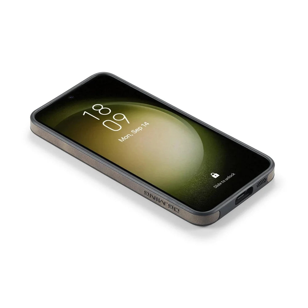 DG.MING For Samsung Galaxy S24+ Cell Phone Case Anti-Drop PU Leather Coating Cover - Coffee - 7