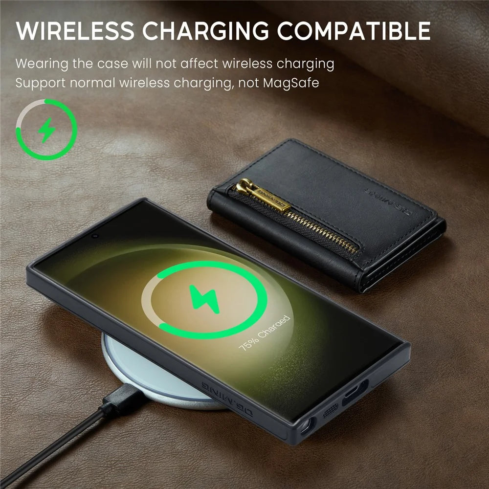 DG.MING M5 Series For Samsung Galaxy S24 Leather Phone Case Magnetic Detachable Wallet Cover - Black - 4