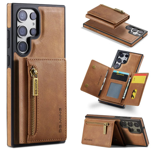 DG.MING M5 Series For Samsung Galaxy S24 Ultra Case Kickstand Leather Phone Back Cover - Brown - 1