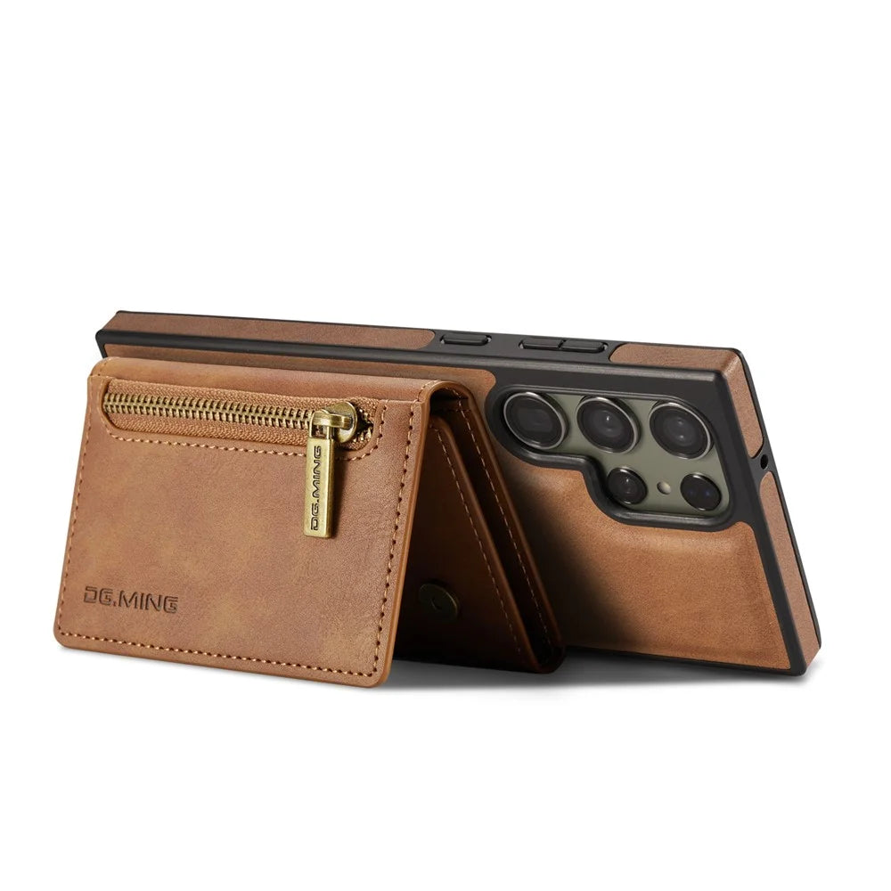 DG.MING M5 Series For Samsung Galaxy S24 Ultra Case Kickstand Leather Phone Back Cover - Brown - 2
