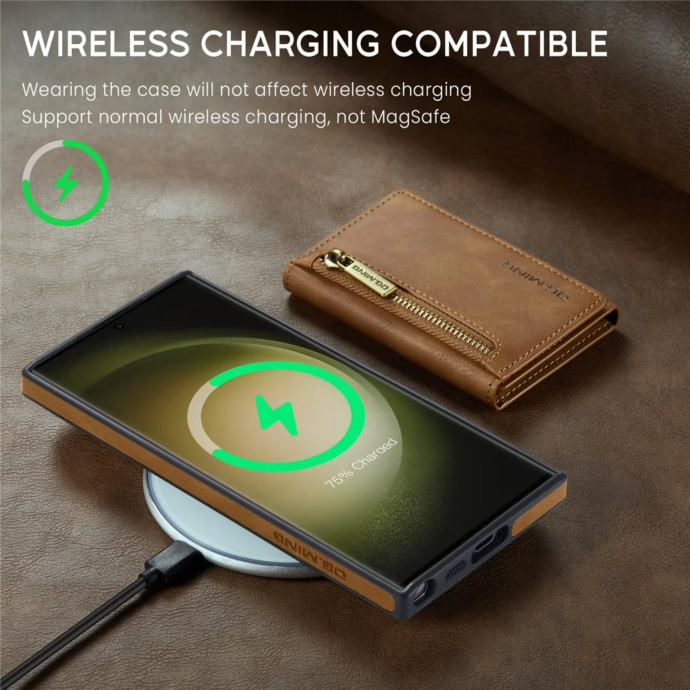 DG.MING M5 Series For Samsung Galaxy S24 Ultra Case Kickstand Leather Phone Back Cover - Brown - 4