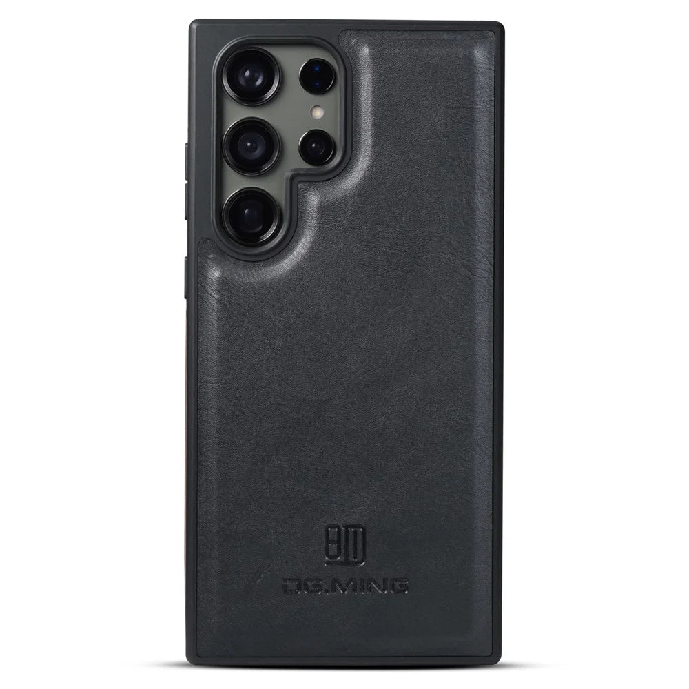 DG.MING For Samsung Galaxy S24 Ultra Phone Case Anti-Scratch Side Edge Leather Coating Back Shell - Black - 1