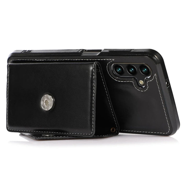 For Samsung Galaxy A05s 4G Case Card Holder Kickstand PU Leather+TPU Cover with Shoulder Strap - Black - 3