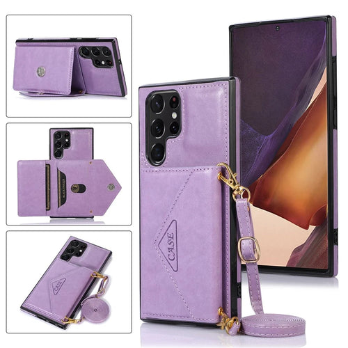 For Samsung Galaxy S24 Ultra Case Card Holder Kickstand Leather+TPU Crossbody Cover - Purple - 1