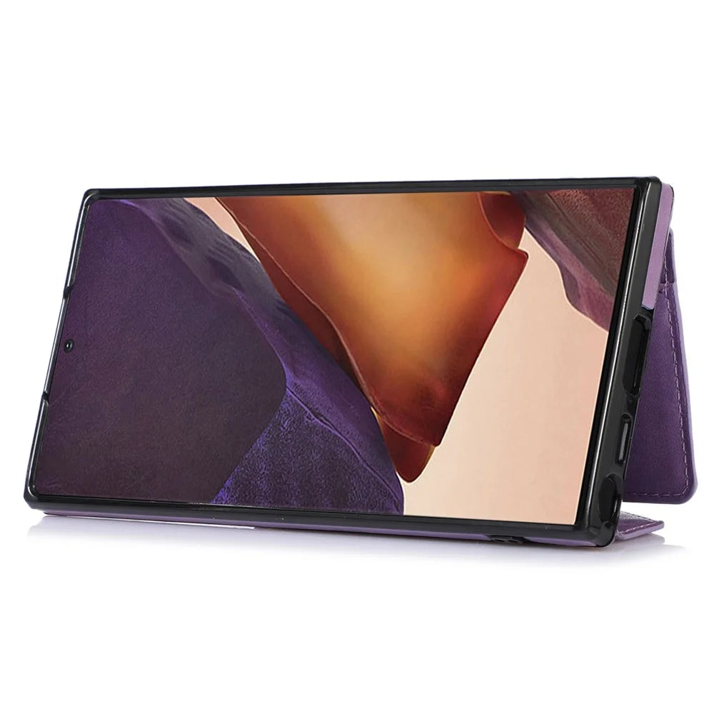For Samsung Galaxy S24 Ultra Case Card Holder Kickstand Leather+TPU Crossbody Cover - Purple - 2