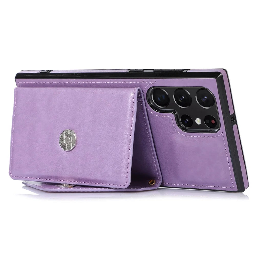 For Samsung Galaxy S24 Ultra Case Card Holder Kickstand Leather+TPU Crossbody Cover - Purple - 3