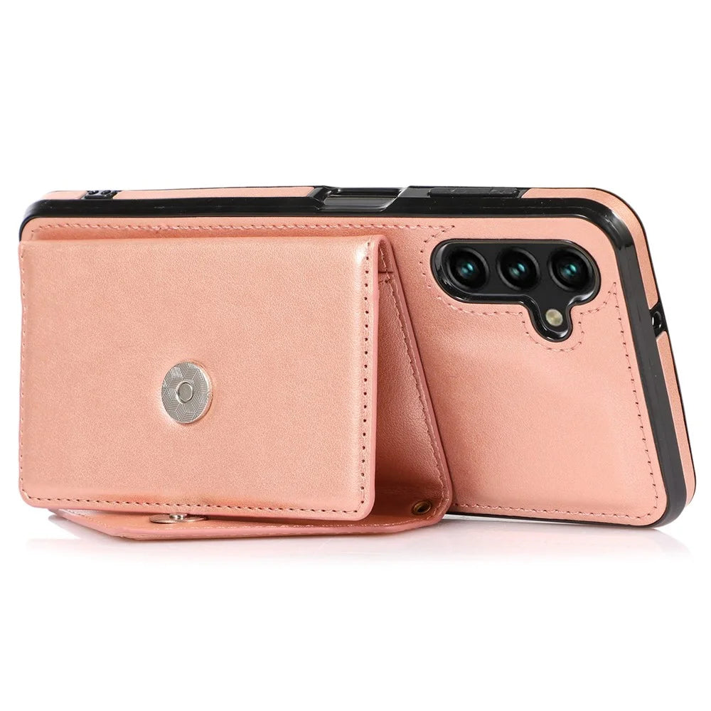 For Samsung Galaxy A25 5G (Global) (161.0 x 76.5 x 8.3mm) Cell Phone Case Card Holder Leather+TPU Crossbody Cover - Rose Gold - 3