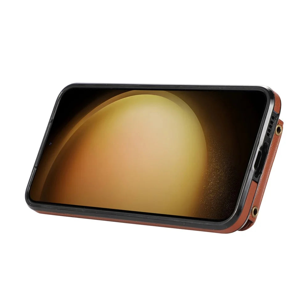 For Samsung Galaxy S21 Ultra 5G Case Card Holder Kickstand TPU+PU Leather Phone Cover - Brown - 3