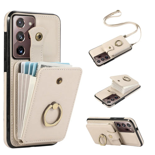 For Samsung Galaxy Note20 Ultra 5G / Note20 Ultra Case TPU+PU Leather Card Holder Kickstand Phone Cover - Beige - 1
