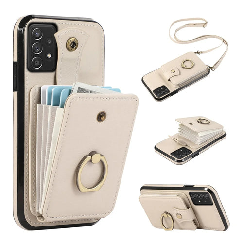 For Samsung Galaxy A52 4G / A52s 5G / A52 5G Case Card Holder PU Leather Phone Cover with Kickstand - Beige - 1