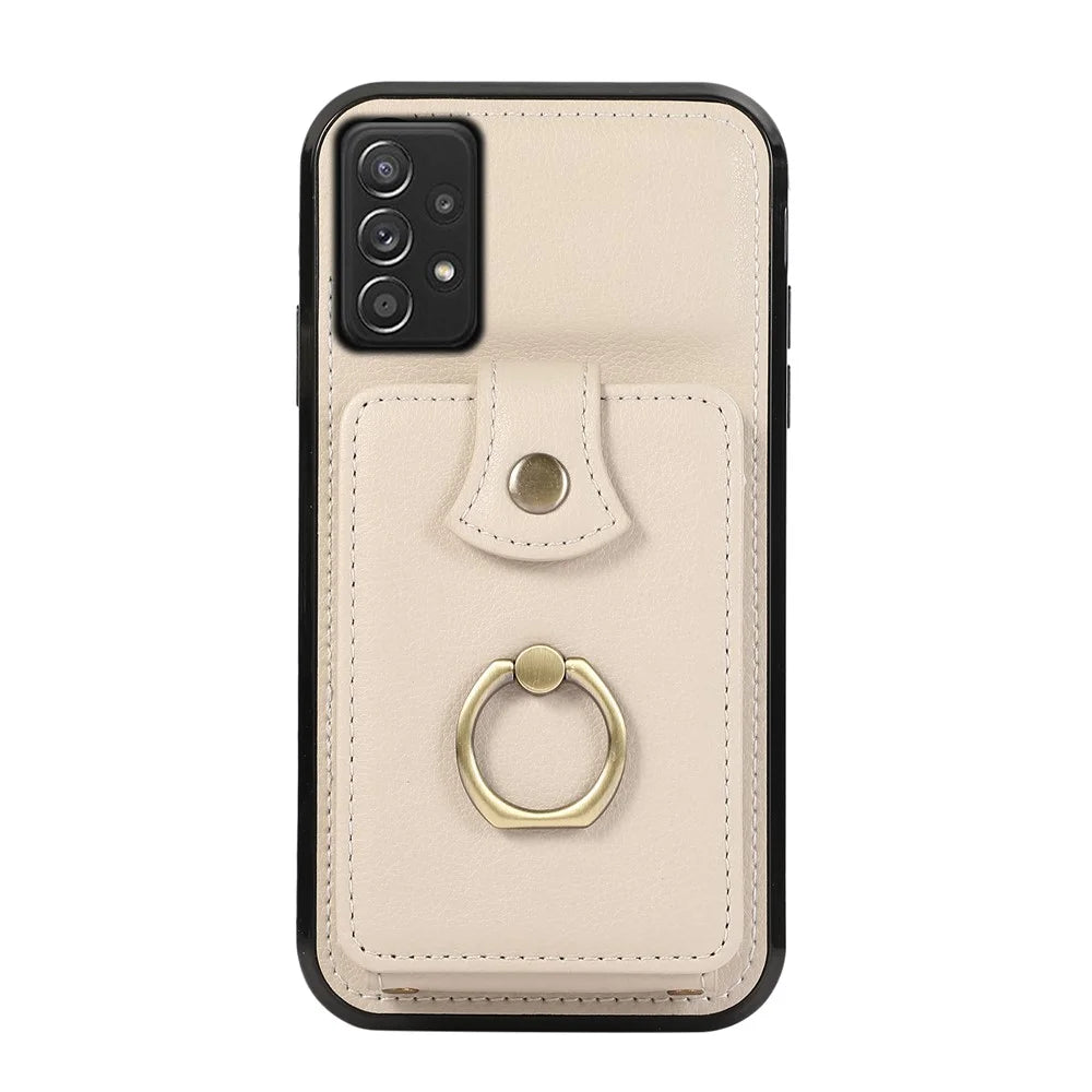 For Samsung Galaxy A52 4G / A52s 5G / A52 5G Case Card Holder PU Leather Phone Cover with Kickstand - Beige - 2