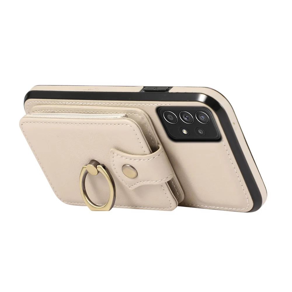 For Samsung Galaxy A52 4G / A52s 5G / A52 5G Case Card Holder PU Leather Phone Cover with Kickstand - Beige - 5
